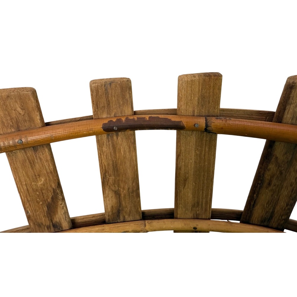 Vintage Large Oval Wooden Slats & Bamboo Basket Rustic Decor Storage Cottagecore - Picture 8 of 9